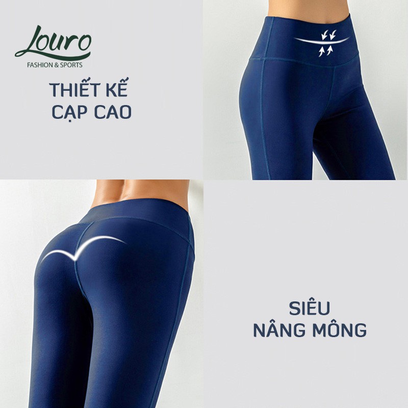 Quần tập yoga cạp cao, nâng mông, đạp gót Louro QL103, kiểu quần tập yoga nữ cao cấp, co giãn đàn hồi 4 chiều