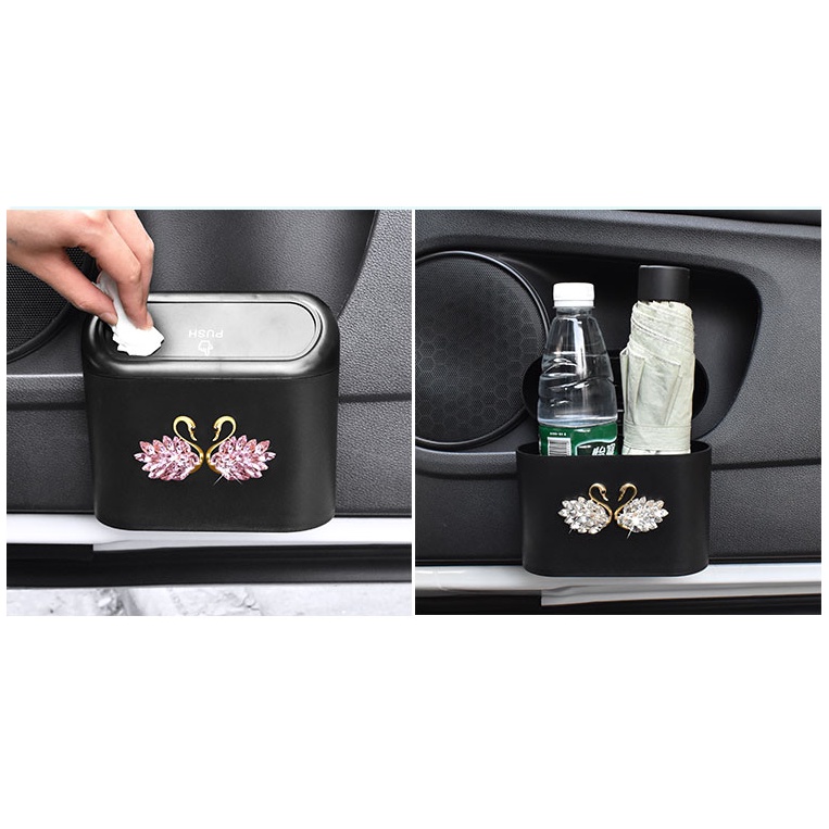 Thùng rác mini đa năng trên xe hơi gắn con vật đính đá sáng đẹp  - D&A Shop