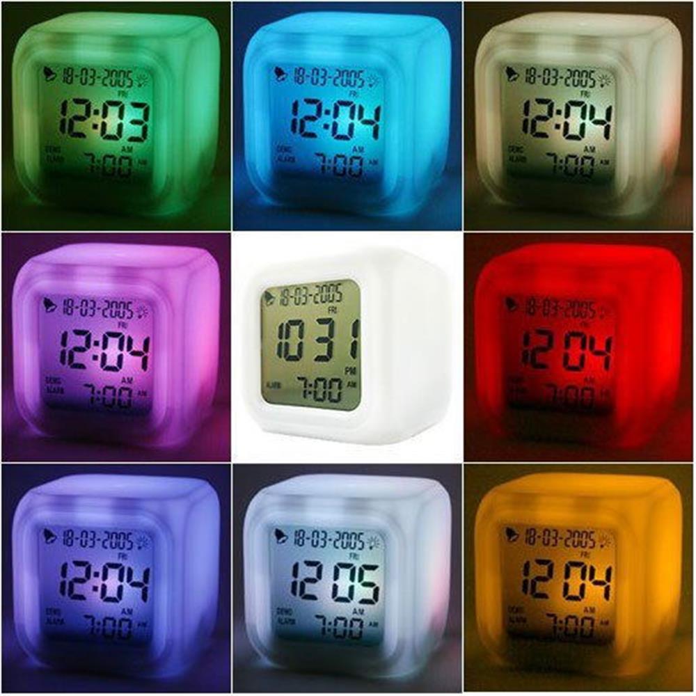 ME For Gift Alarm Clock Bedroom Digital Glowing Night Light 7 Colour Thermometer Snooze With Temperature High Quality LED Change