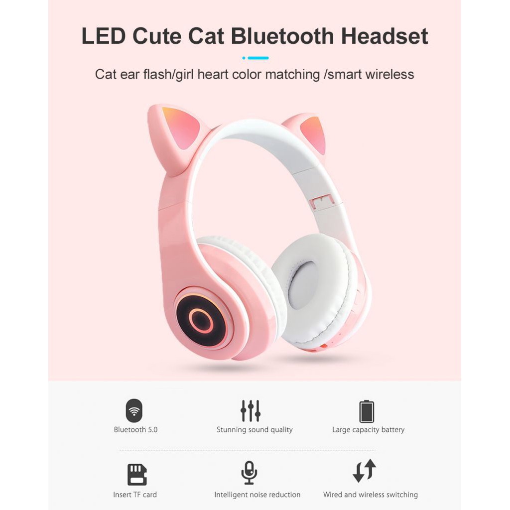 Tai Nghe Bluetooh Tai Mèo Đủ Màu, Headphone Tai Mèo Dễ Thương Không Dây Có Đèn Led Có Mic - [ PK.Tốt - BH 12 Tháng ] | BigBuy360 - bigbuy360.vn