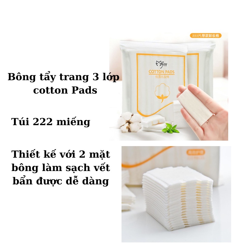 Bông tẩy trang 3 lớp cotton Pads 222 miếng