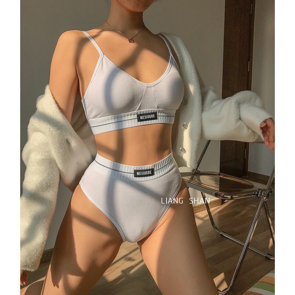 [HÀNG LOẠI 1] Bộ đồ lót thể thao hai dây MESIOGRE có mút quần tam giác cạp cao màu đen trắng xanh ghi | BigBuy360 - bigbuy360.vn