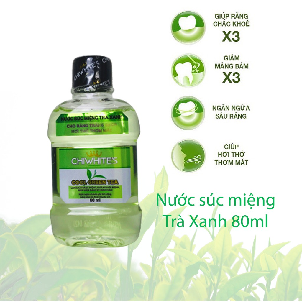 Nước súc miệng Chiwhite's  80ml - Trà Xanh - Làm sạch mảng bám - Đem lại hơi thở thơm mát