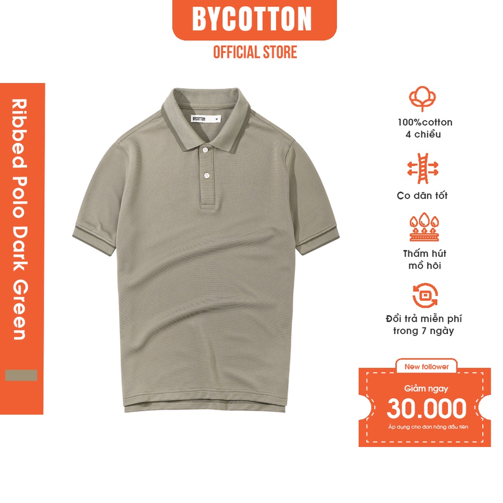 Áo Thun Gân Polo Nam Cổ Bẻ Màu Xanh Lá Đậm BY COTTON Ribbed Polo Dark Green