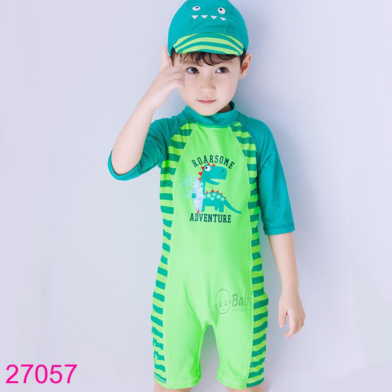 [SỈ LẺ ]: Đồ bơi bé trai liền quần xanh lá hình khủng long ROARSOME ADVENTURE (kèm nón bơi)
