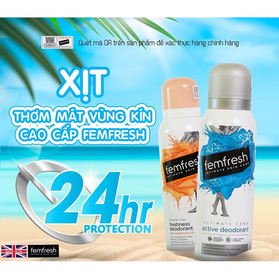 Combo Chăm Sóc Vùng Kín Hằng Ngày Cao Cấp  Femfresh ( Dung dịch Intimate 250ml Cam, xịt Deodorant Spay 125ml cam)