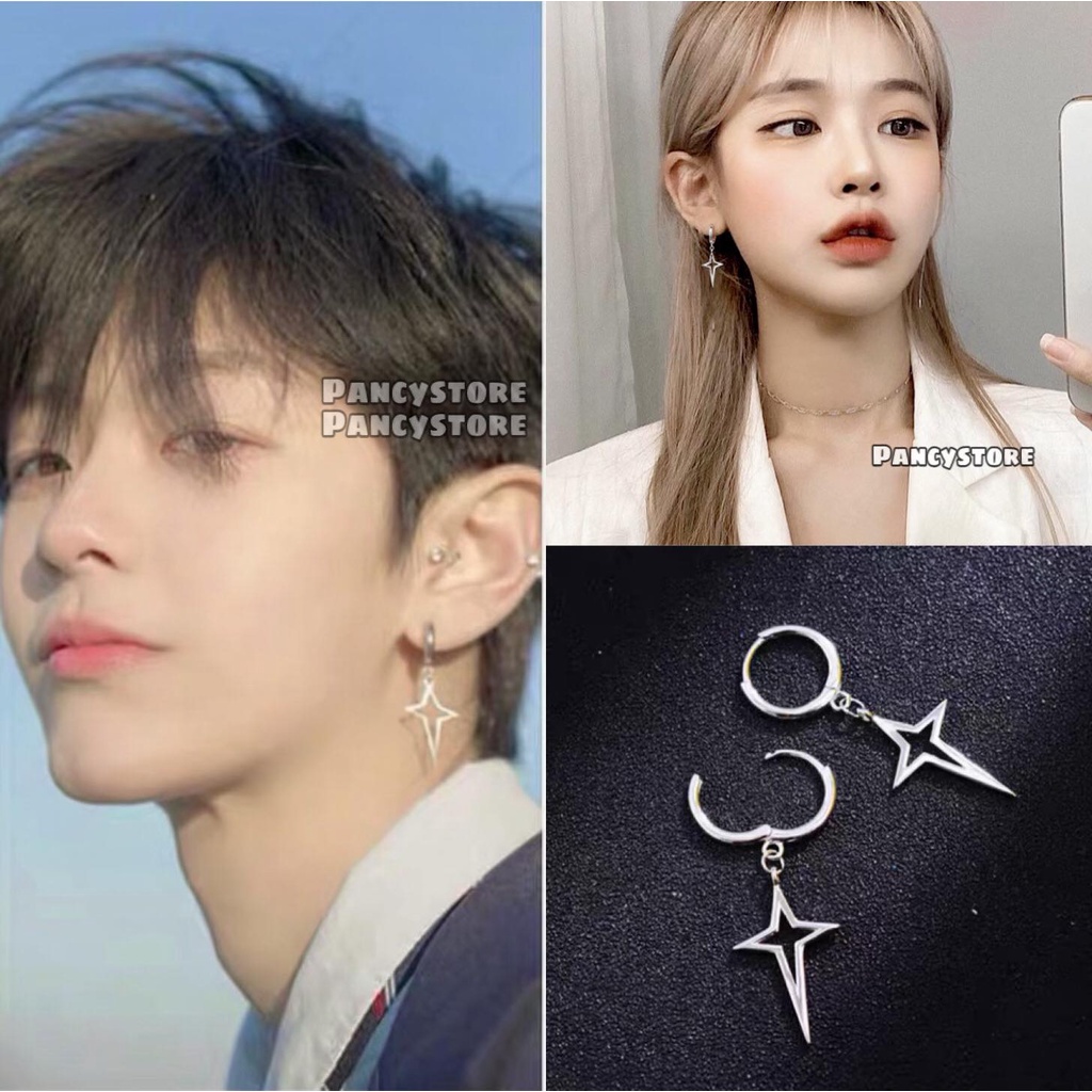 bông tai khuyên tai sao 4 cánh titan không gỉ Unisex