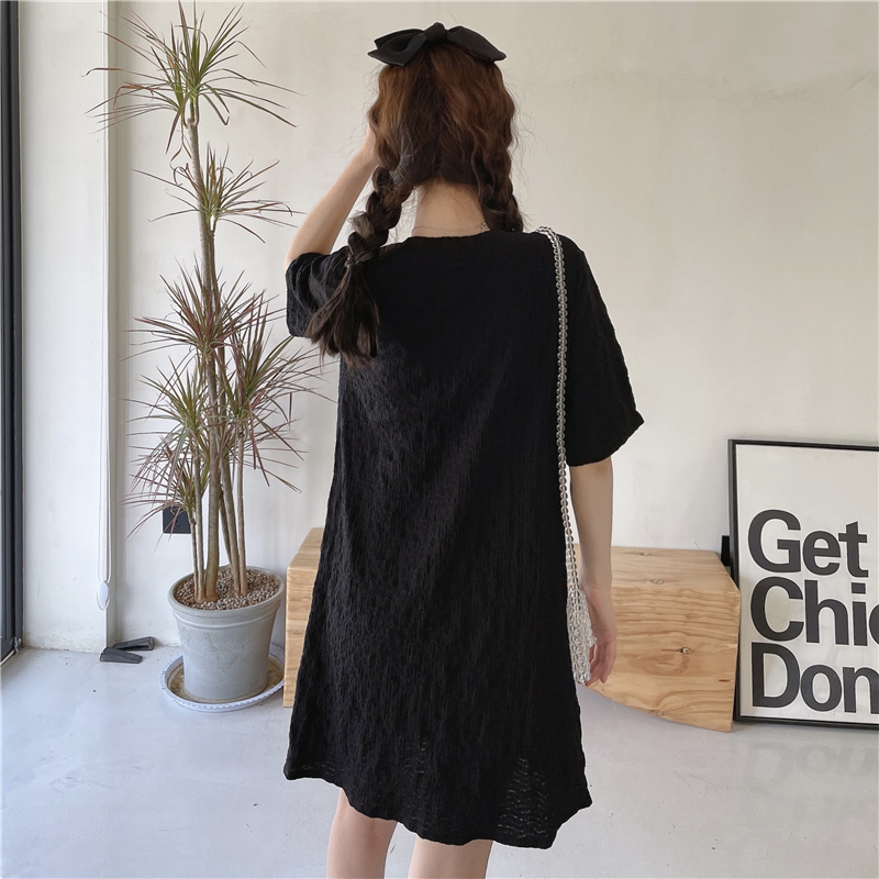 SUXI Đầm midi tay ngắn thiết kế cổ chữ V phong cách trẻ trung