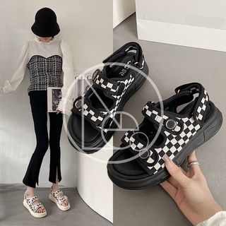 Dép sandal nữ kẻ Caro đế cao 3,5cm êm chân cực đẹp