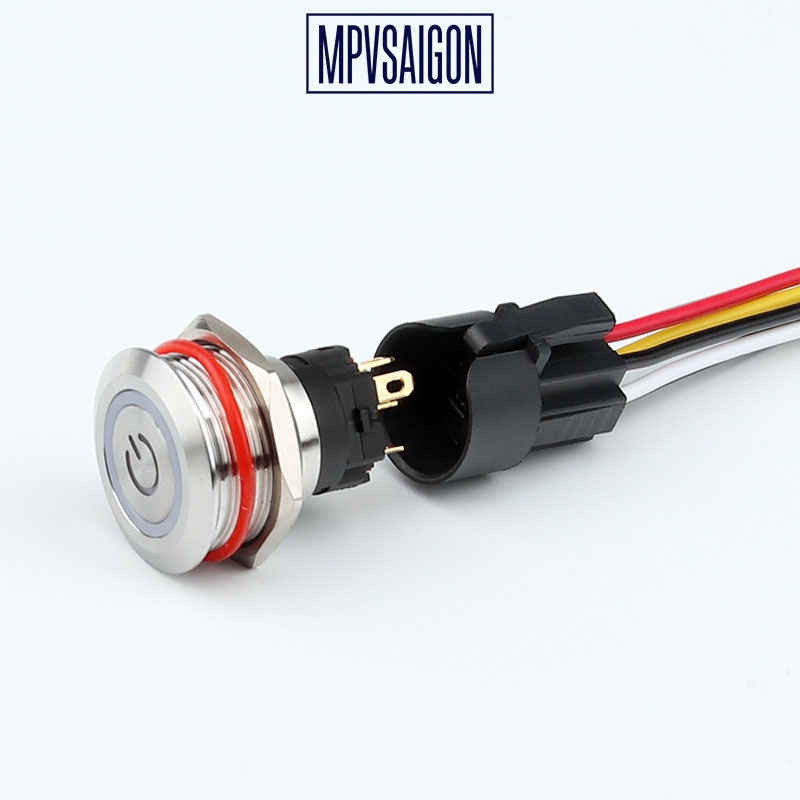 Công tắc LED 22mm hình LED nguồn 12V 24V nhấn khóa - 22mm LED Latching push button switch