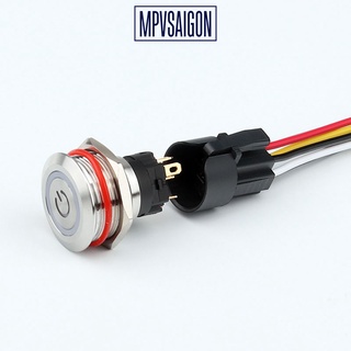 Công tắc LED 22mm hình LED nguồn 12V 24V nhấn khóa - 22mm LED Latching push button switch (Power sign)