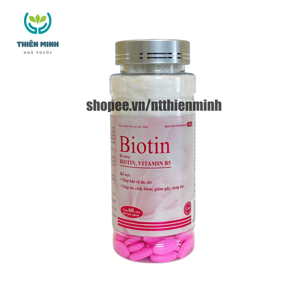Viên uống BIOTIN bổ sung biotin+vitamin B5 giúp giảm rụng tóc, bảo vệ da, chắc móng – Hộp 60 viên