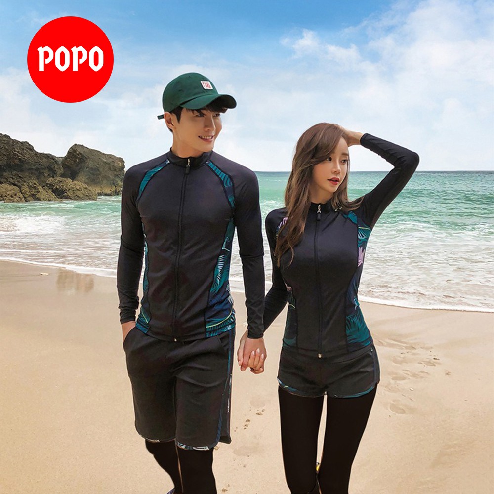 Đồ Bơi Liền Thân Giữ Nhiệt Áo Khoác nam, nữ dài tay có khóa kéo mặt trước trong bộ sưu tập đồ đi biển POPO
