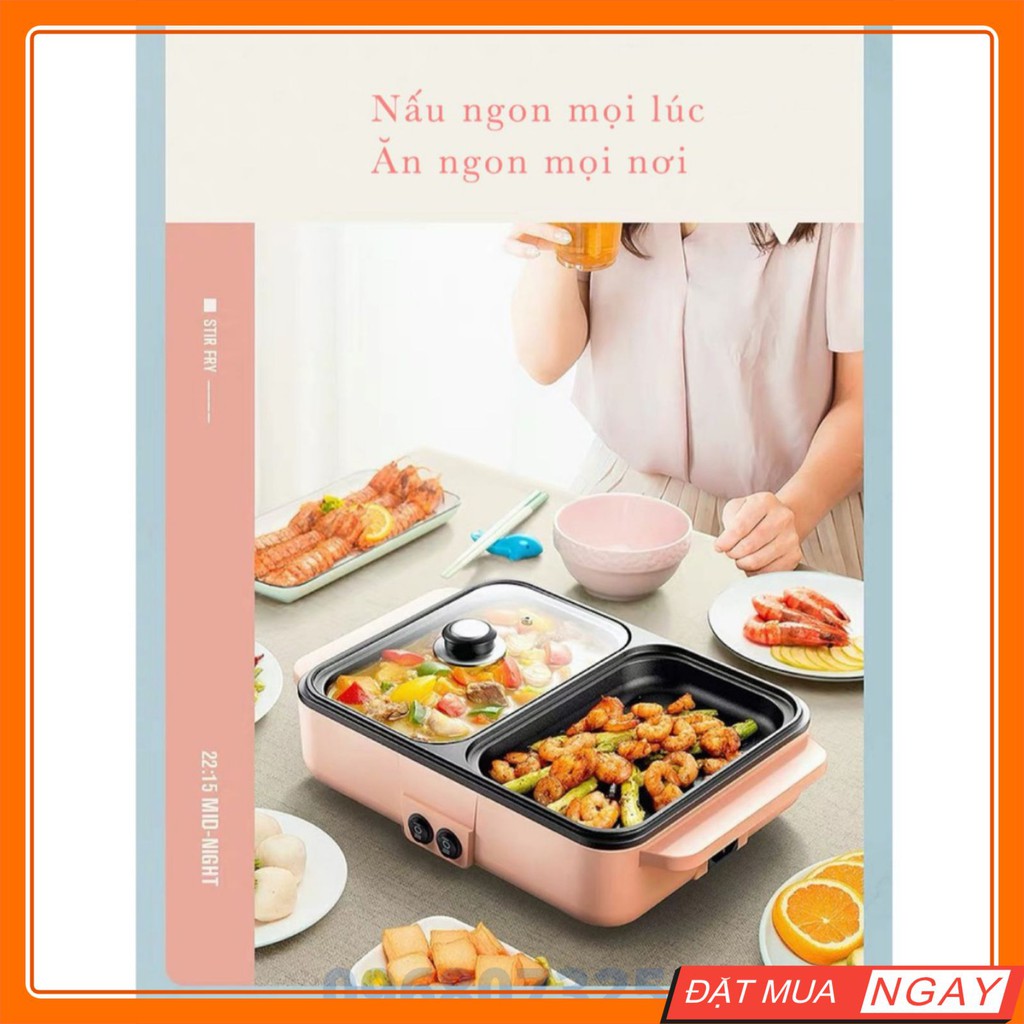 Bếp Lẩu Nướng Đa Năng 2In1 – Bếp Nướng Lẩu Điện Không Khói Chống Dính Phong Cách Hàn Quốc