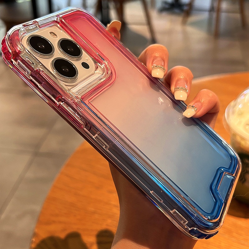 Ốp Điện Thoại Dạng Giáp Màu Gradient Chống Sốc 3 Trong 1 Cho iPhone 14 13 12 11 Pro MAX XS MAX XR 7 + 8 Plus
