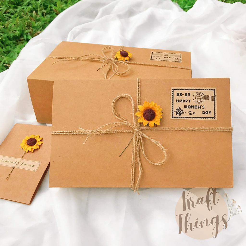 COMBO Hộp quà + túi trong quai cói vintage 25x15x6cm CB4 Kraft Things