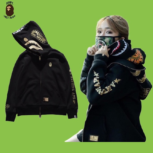 [Best Quality] Áo Khoác Bape Gold, Jacket Bape Shark, Áo jacket Bape Gold fullzip họa tiết thêu, 100% Cotton BapeVN