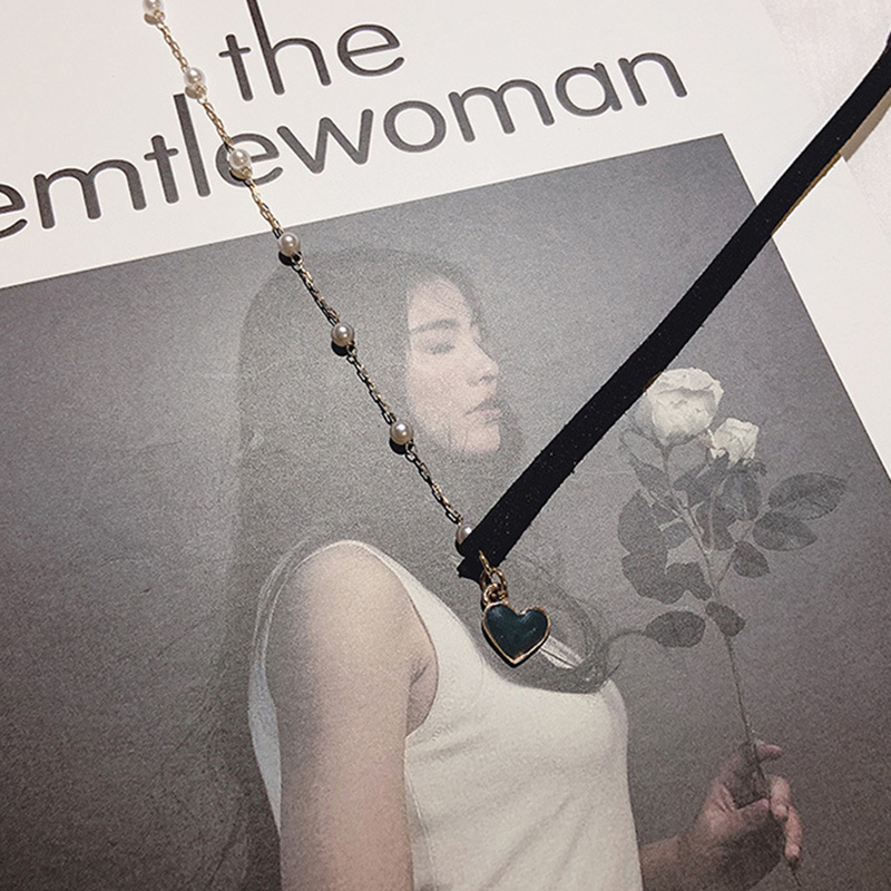 Vòng Cổ Choker Mặt Trái Tim Đính Ngọc Trai Nhân Tạo Phong Cách Vintage