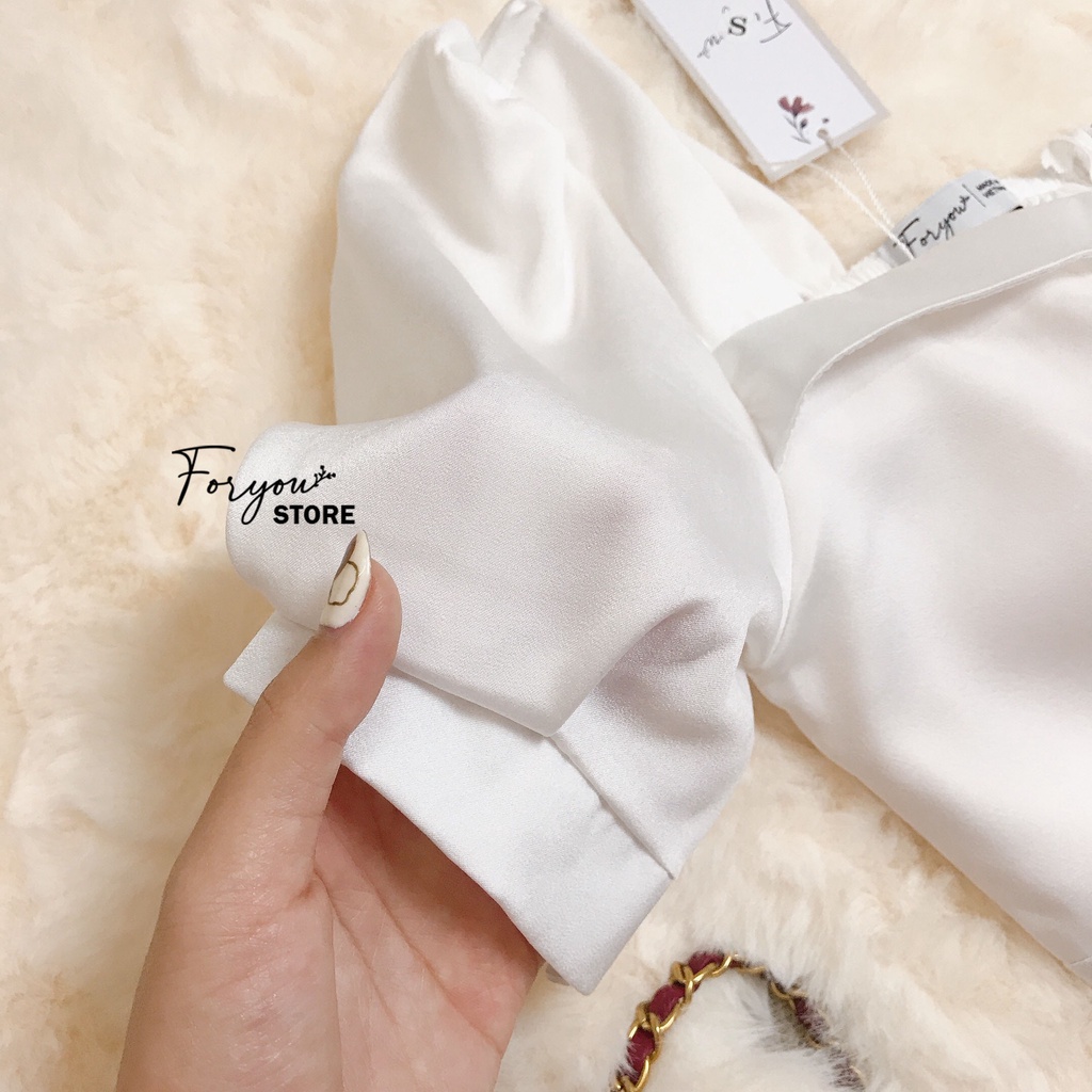 Flora Dress - Váy trắng tay bồng FORYOU dàng dài phối cổ vuông, đầm thiết kế dự tiệc | BigBuy360 - bigbuy360.vn