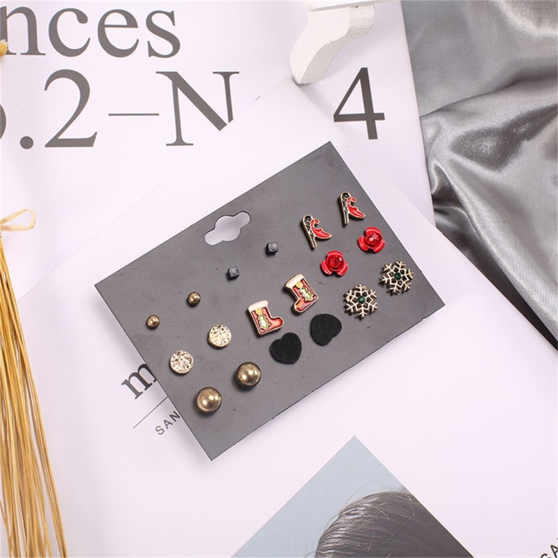 Set 9 Đôi Bông Tai Họa Tiết Hoa Tuyết / Trái Tim / Trái Tim Phong Cách Giáng
