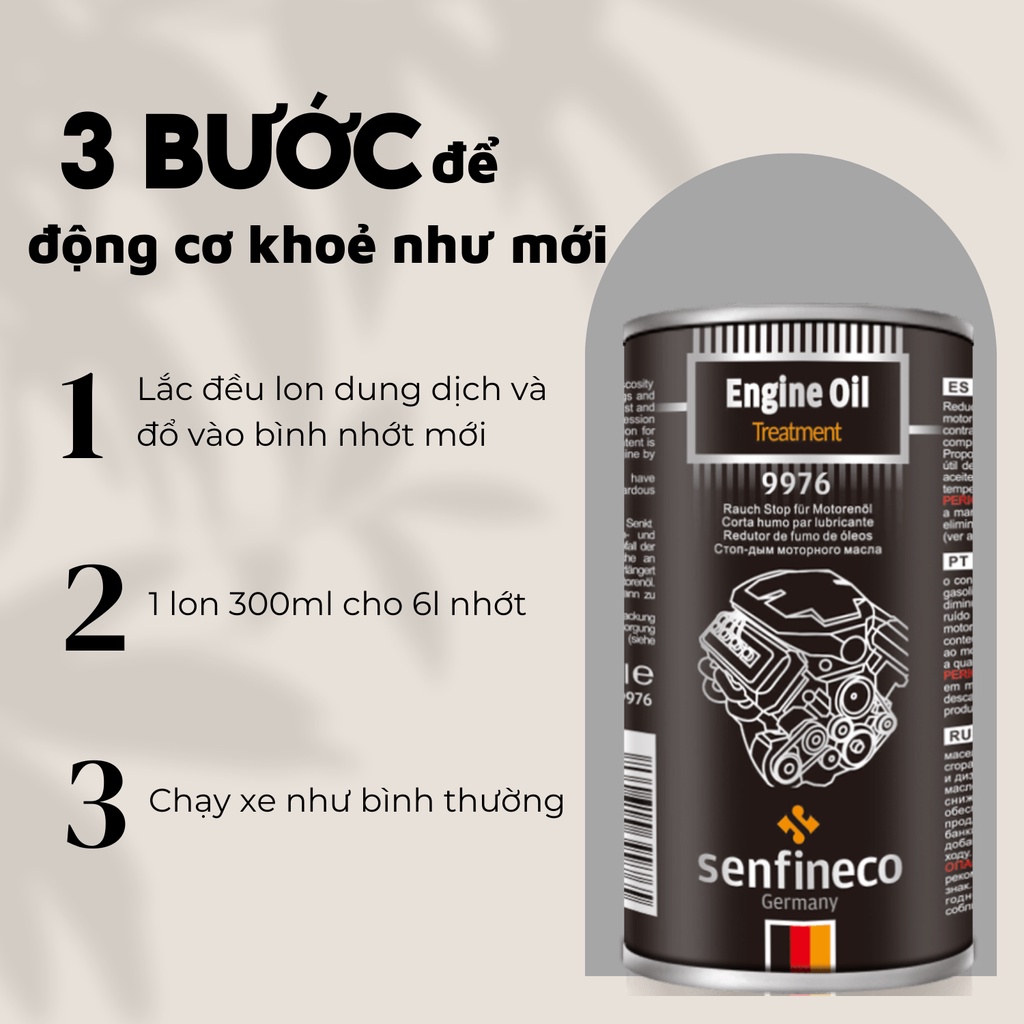 Phụ gia nhớt tăng chất lượng Senfineco 9976 Engine Oil Stop Smoke dung tích 300ml