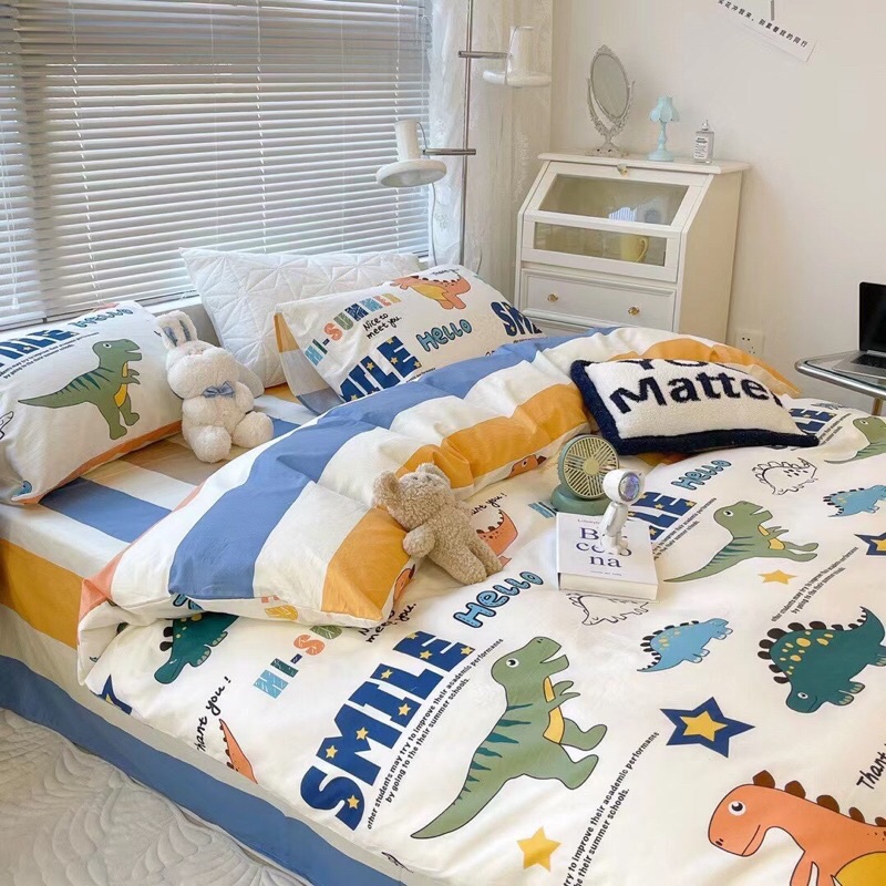 Bộ Chăn Ga Gối ❤️ Cotton living 100% cao cấp đủ size đệm ga giường họa tiết đáng yêu cho bé phong cách Hàn Quốc