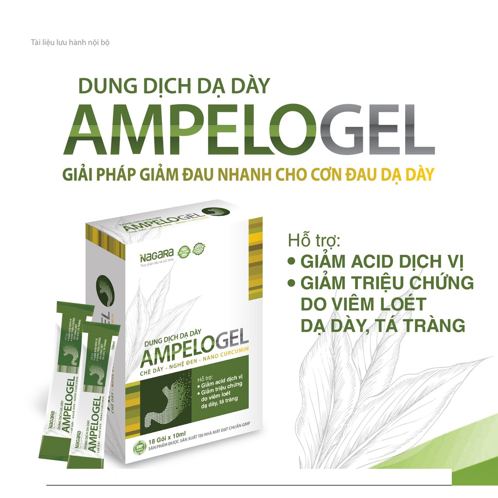 Dung dịch dạ dày Ampelogel, trào ngược, viêm loét dạ dày,giảm đau nhanh (18 gói)