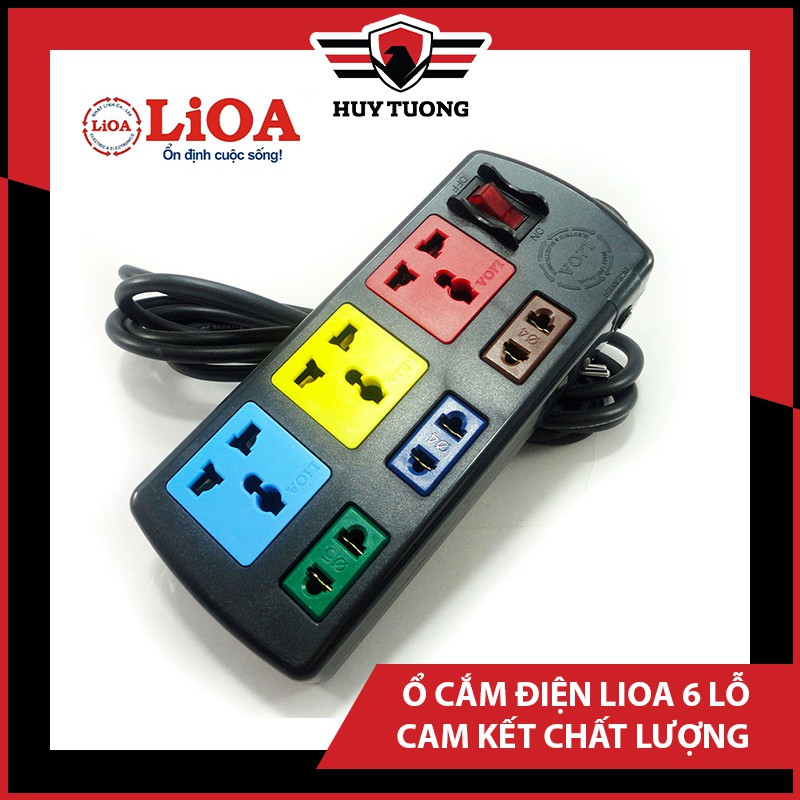 Ổ cắm điện LIOA 🚚 FREESHIP 🚚 Ổ cắm điện LIOA 6 lỗ có công tắc, dây dài 3m/5m 1000W - Huy Tưởng