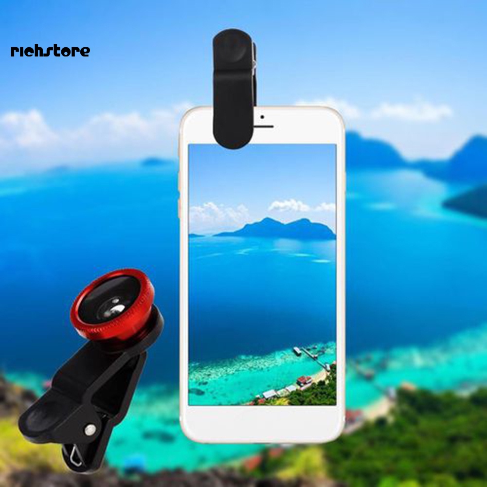 <richstore> 3 in 1 Mobile Phone Camera Fish Eye Macro Super Wide Angle Lens Kit with Clip