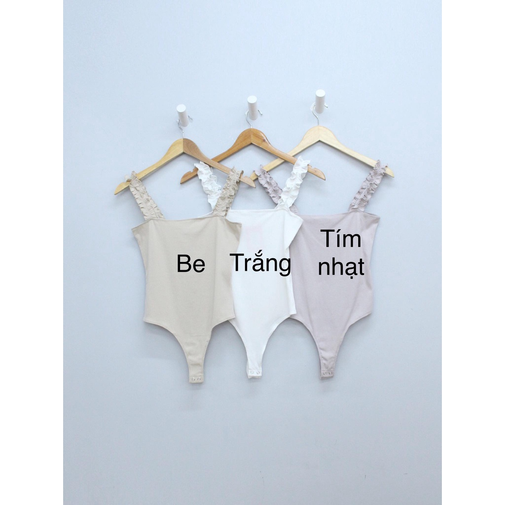 Q9336 - Bodysuit thun gân Double Zero 2 dây bèo, trơn