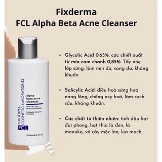 Sữa rửa mặt cho da dầu mụn fixderma fcl alpha beta acne cleanser 200ml