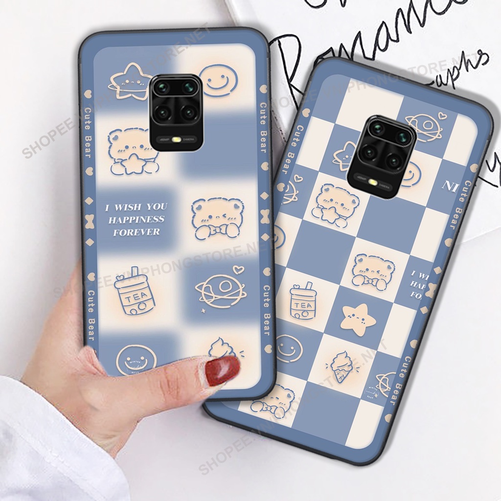 Ốp lưng Xiaomi Redmi Note 9 / Redmi Note 9s / Note 9 Pro in họa tiết caro, mẫu gấu cực đáng yêu