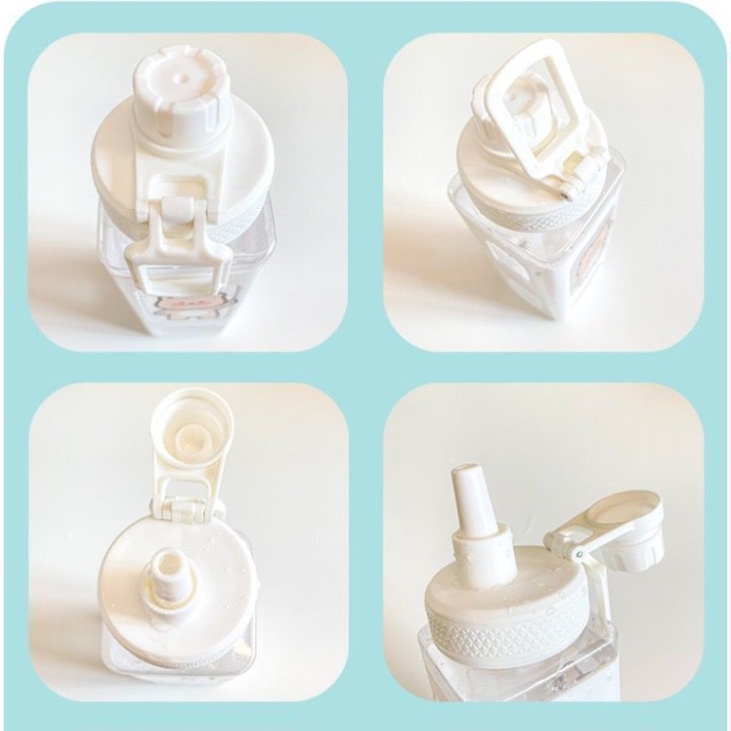 Bình Nước Nhựa BPA Hình Vuông Cỡ Lớn Kèm Ống Hút Họa Tiết Gấu Kiểu Hàn Quốc Dễ Thương Cho Học Sinh