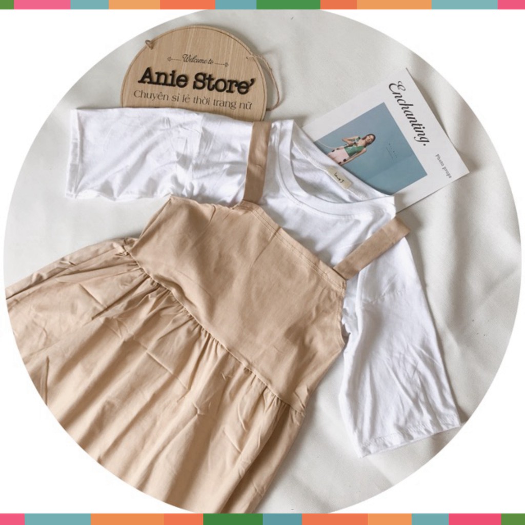 Bộ Yếm Kaki Màu Be Dài Kèm Áo Thun Cotton ️🎶 Sét Yếm Nữ Áo Thun Dáng Rộng | BigBuy360 - bigbuy360.vn