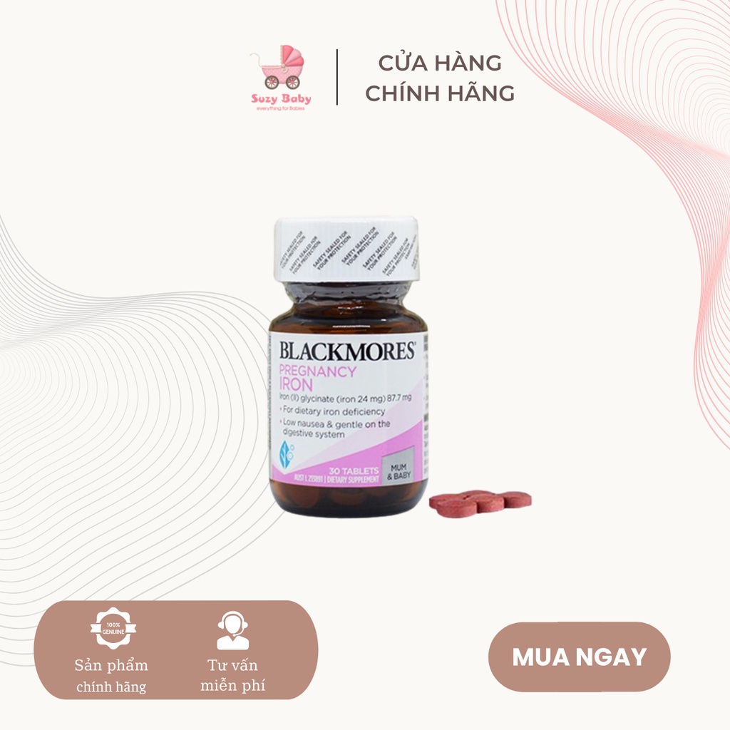 Viên uống bổ sung sắt cho bà bầu Pregnancy Iron Blackmores Úc 30 viên, Suzy baby