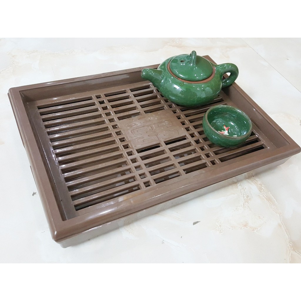 Khay trà giả gỗ kiểu dáng cổ điển nhựa Việt Nhật | Khay đựng ấm chén