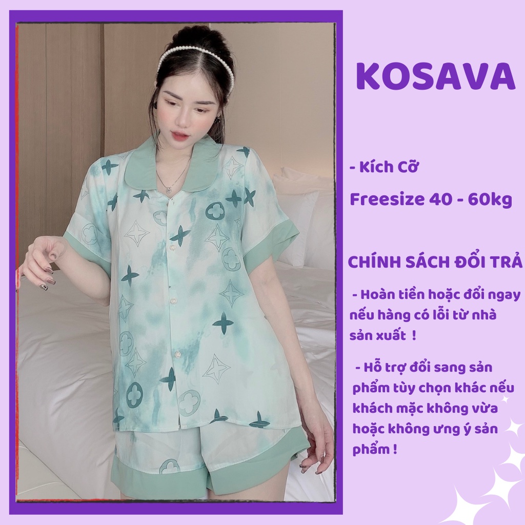 Đồ bộ nữ pijama quần đùi cổ sen họa tiết cute dễ thương chất liệu mango cao cấp KOSAVA