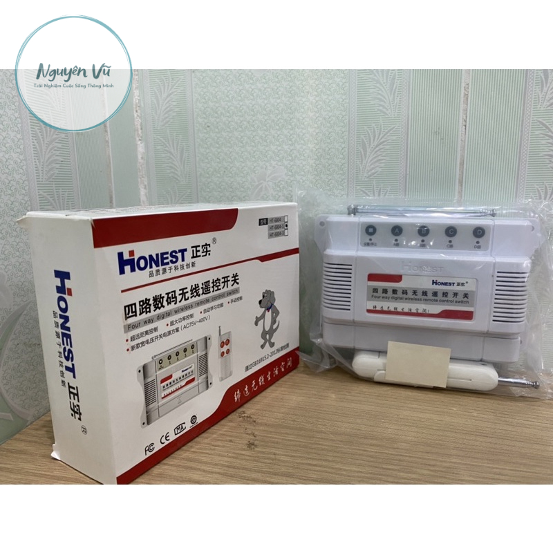 Công Tắc Điều Khiển Từ Xa 4 Cổng, 4 Thiết Bị Honest HT-6804-1, Nguồn AC 75-400V, 10A, Tần Số 315 Mhz