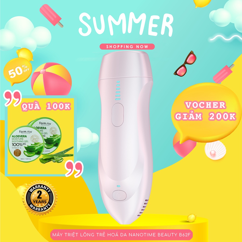 Máy triệt lông vĩnh viễn tại nhà Nanotime B62F HT Beauty, dụng cụ triệt công nghệ IPL và trẻ hóa da mặt & body, k đau