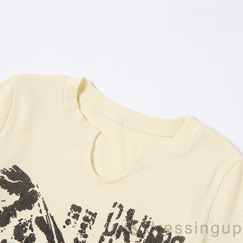 Áo Thun Tay Ngắn Cổ Tròn In Họa Tiết Trừu Tượng Dành Cho Nữ