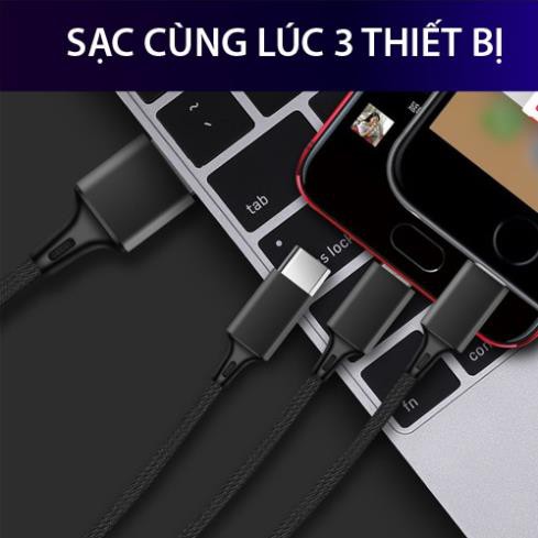 [ Giá Sỉ ] Cáp Sạc 3 Đầu đa năng IPhone - Micro Usb - Type C Dây Dù Chống Đứt Dài 1M