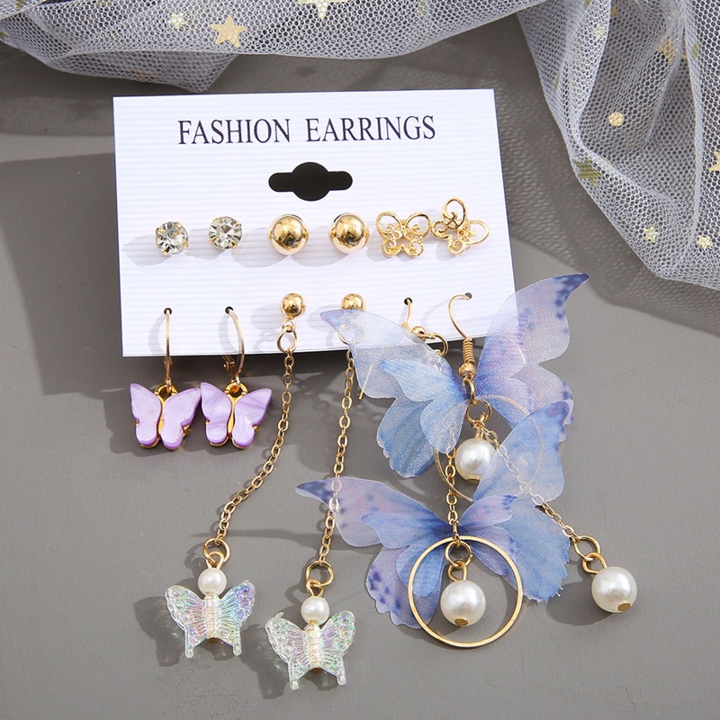 Set 6 Đôi Bông Tai Hình Bướm Và Ngọc Trai Dành Cho Nữ