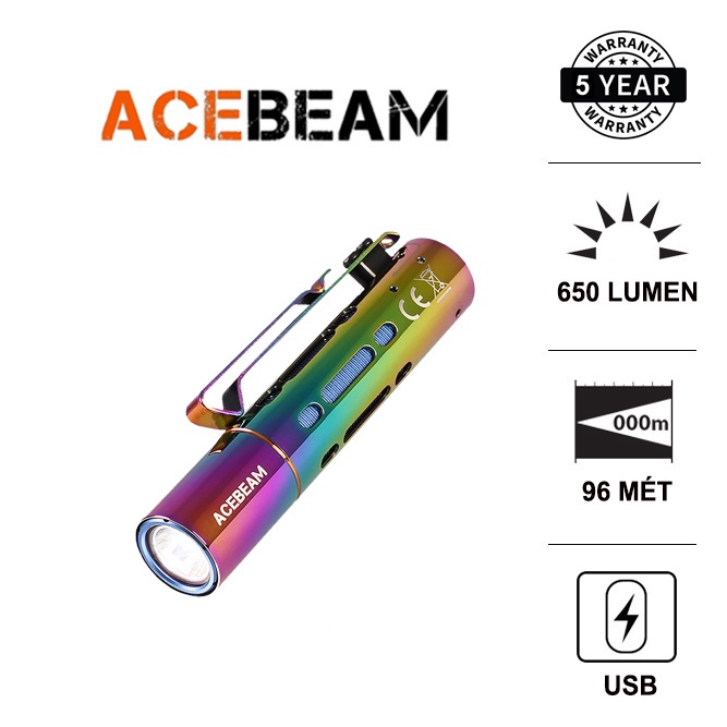 Đèn pin ACEBEAM RIDER RX RAINBOW độ sáng 650 lumen chiếu xa 96m bóng LED Nichia 219F Đèn & Đèn pin