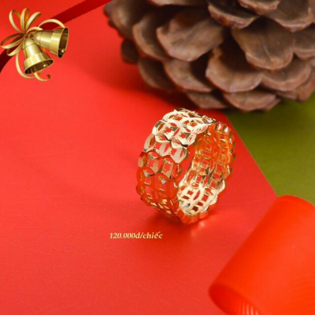 Nhẫn đồng tiền 2 hàng mạ vàng 18k