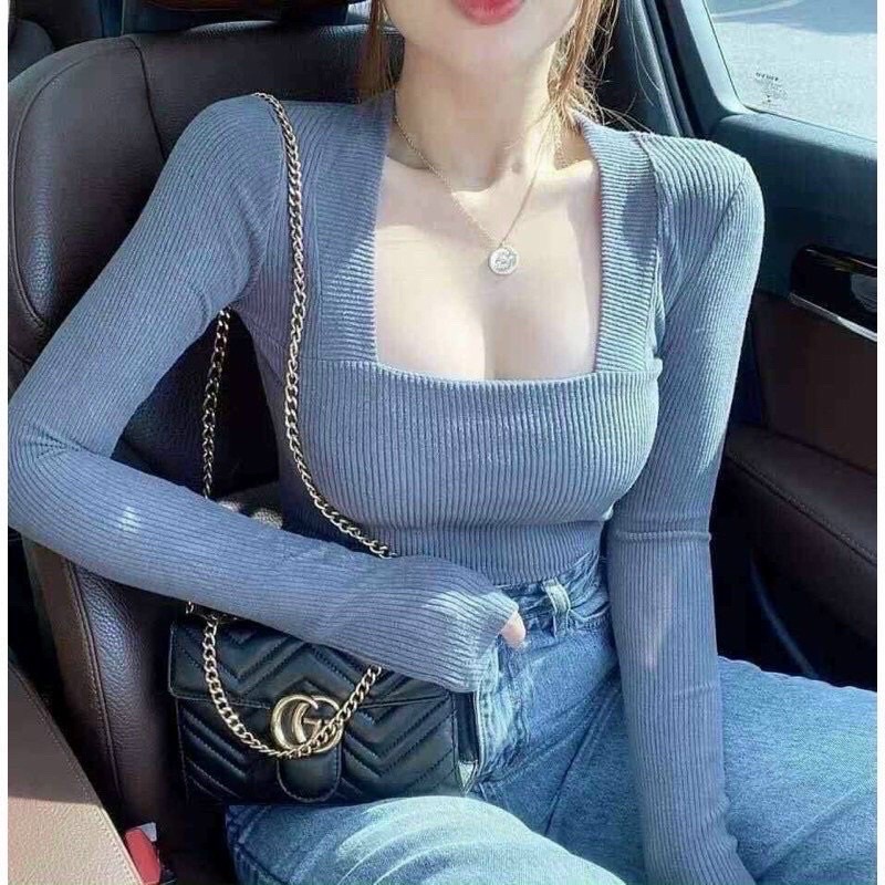 Áo Cổ Vuông Tay Dài Thun Gân Body Tôn Dáng 228 FIORI STORE