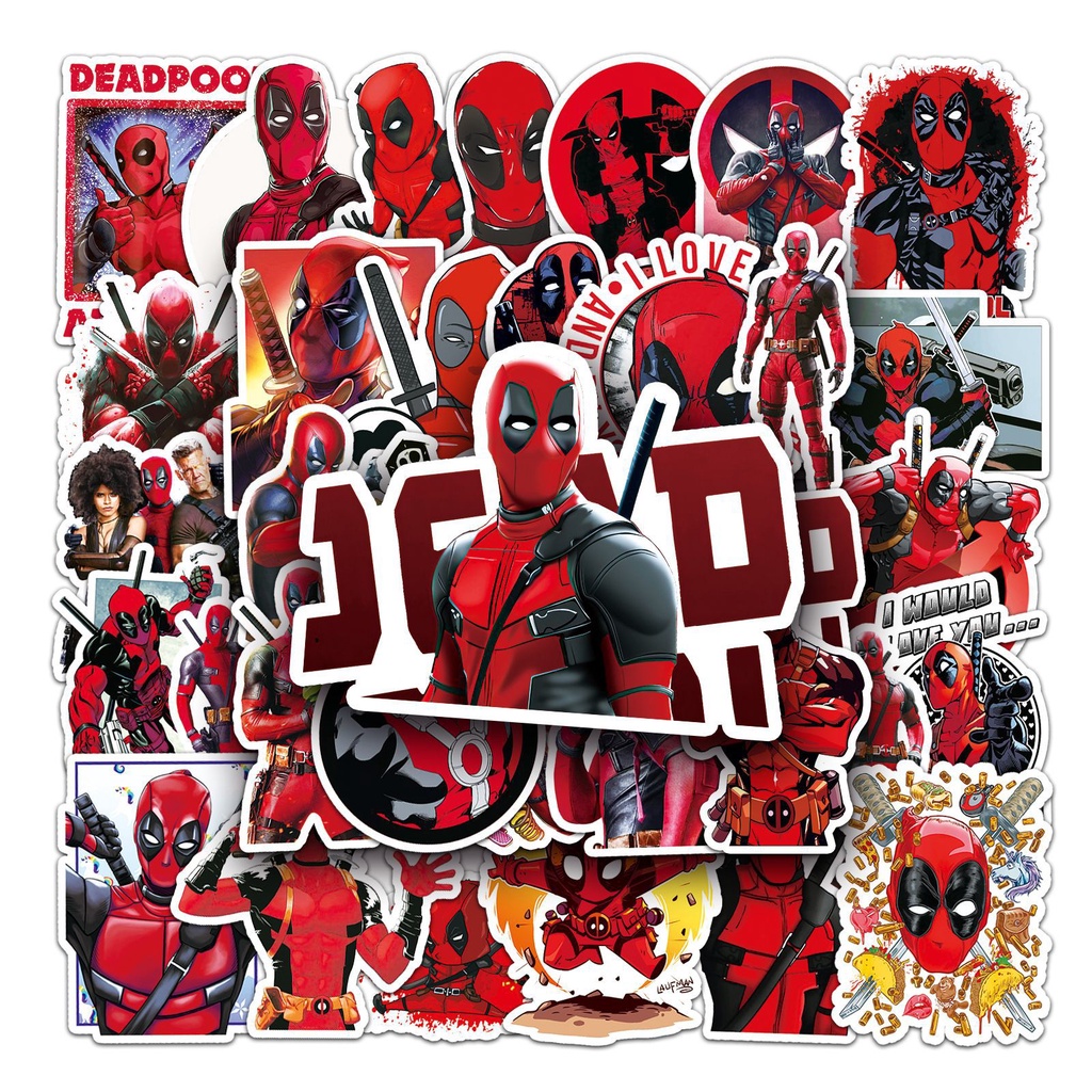 Combo 30 Sticker Hình Dán Chống Nước Decal Điện Thoại Laptop Nón Mũ Bảo Hiểm Vali Đàn Bình Nước Sổ Tay [DEADPOOL MAVEL]