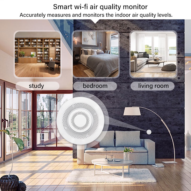 Cá Tuyết Tuya Wifi Thông Minh Không Hộp Formaldehyde 、 VOC 、 Carbon Dioxide 、 Nhiệt Độ 、 cảm Biến Độ Ẩm Tự Động Hóa Báo Động Báo-ELLE