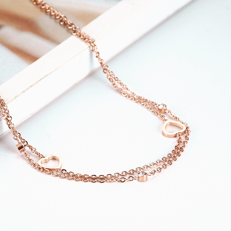 Vòng Đeo Tay Hai Lớp Bằng Thép Titan Mạ Hoa Hồng Chống Gỉ Độc Đáo Thời Trang