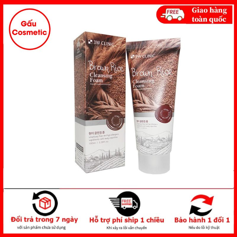 Sữa Rửa Mặt Chiết Xuất Từ Gạo 3W Clinic Brown Rice Foam Cleansing 100ml - Chính Hãng