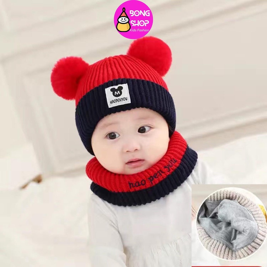 Mũ Len Cho Bé Kèm Khăn Quàng Cổ 0-3 Tuổi